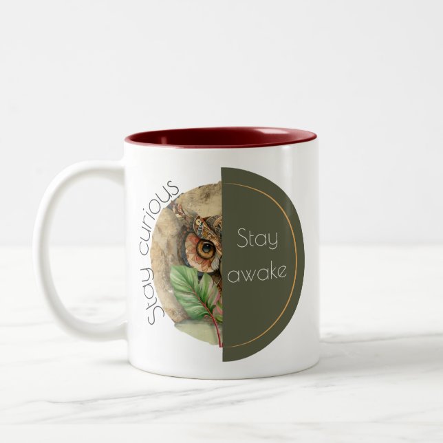 Caneca De Café Em Dois Tons Boho Owl “Stay Awake” Art (Esquerda)