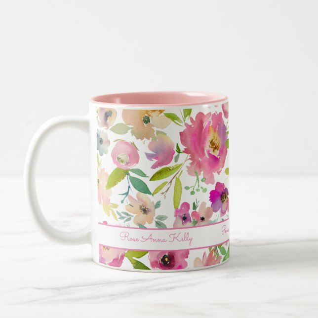 Caneca De Café Em Dois Tons Boho Pastel Watercolor (Esquerda)
