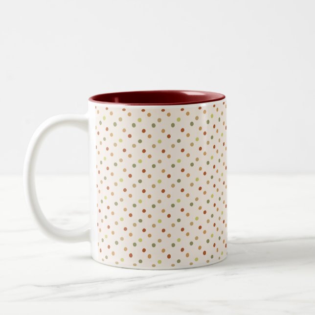 Caneca De Café Em Dois Tons Boho Polka Dots Earthy Pattern  (Esquerda)