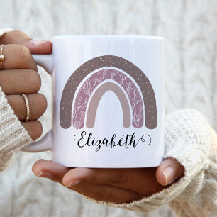 Caneca De Café Em Dois Tons Boho Rainbow Custom Name Modern Floral
