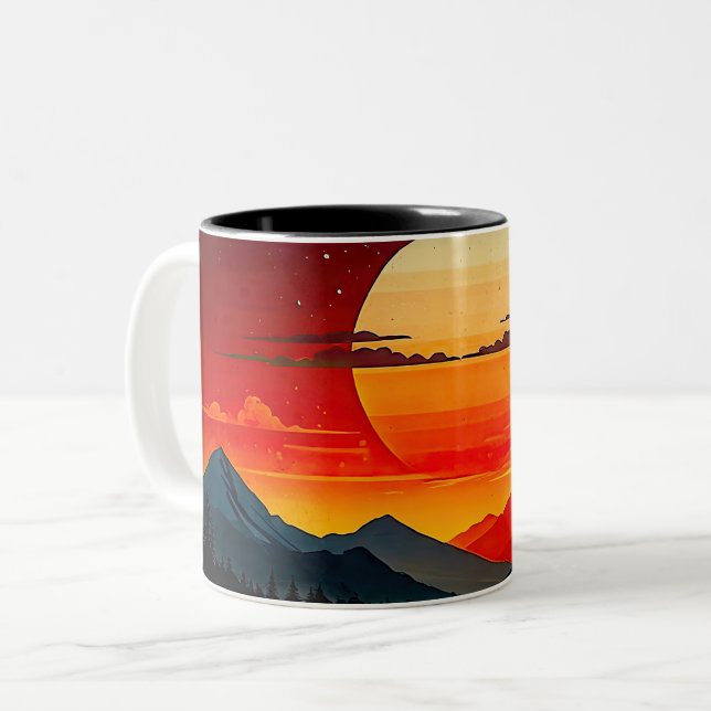 Caneca De Café Em Dois Tons BOHO RED SUNSET Design (Frente Esquerda)
