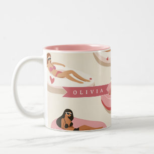 Caneca De Café Em Dois Tons Boia de Piscina Rosa Fofo Personalizada Estética d