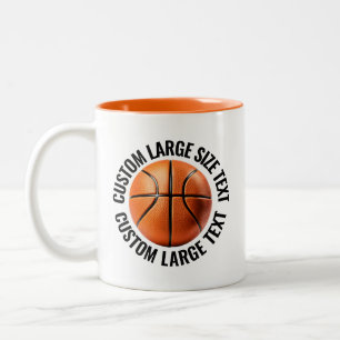 Caneca De Café Em Dois Tons Bola de Basquete & Texto Grande LARANJA 11oz Perso