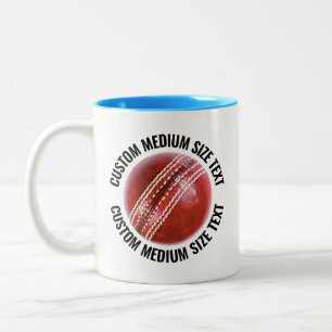 Caneca De Café Em Dois Tons Bola de Críquete & Texto Médio AZUL CLARO 312g Per