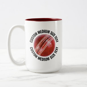 Caneca De Café Em Dois Tons Bola de Críquete & Texto Médio MAROON 15oz Persona