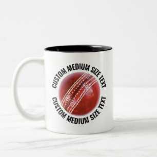 Caneca De Café Em Dois Tons Bola de Críquete & Texto Médio PRETO 11oz Personal