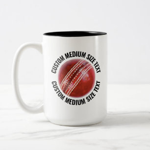 Caneca De Café Em Dois Tons Bola de Críquete & Texto Médio PRETO 15oz Personal