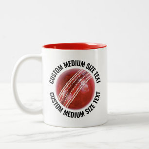 Caneca De Café Em Dois Tons Bola de Críquete & Texto Médio VERMELHO 312g Perso