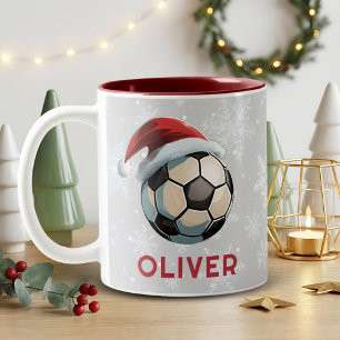Caneca De Café Em Dois Tons Bola de Futebol Futebol Bola Vermelha Chapéu de Pa