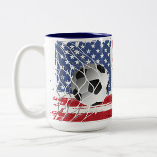 Caneca De Café Em Dois Tons Bola De Futebol Na Bandeira Dos EUA