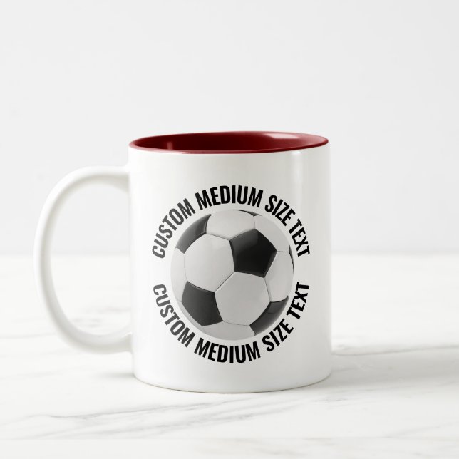 Caneca De Café Em Dois Tons Bola de Futebol & Texto Médio MAROON 11oz Personal (Esquerda)