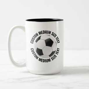 Caneca De Café Em Dois Tons Bola de Futebol & Texto Médio PRETO 15oz Personali