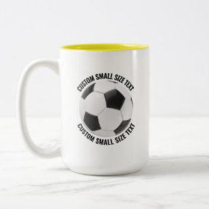 Caneca De Café Em Dois Tons Bola de Futebol & Texto Pequeno AMARELO 15oz Perso