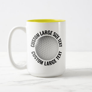 Caneca De Café Em Dois Tons Bola de Golfe & Texto Grande AMARELO 443g Personal