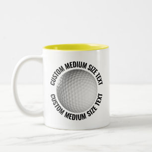 Caneca De Café Em Dois Tons Bola de Golfe & Texto Médio AMARELO 325ml Personal