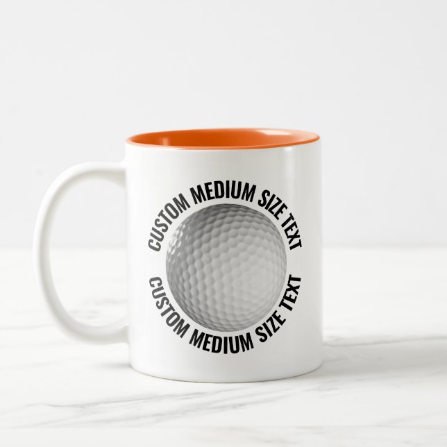 Caneca De Café Em Dois Tons Bola de Golfe & Texto Médio LARANJA 325ml Personal (Esquerda)