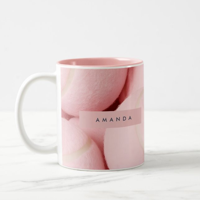 Caneca De Café Em Dois Tons Bola de Tênis Rosa Chic Pastel Personalizada (Esquerda)