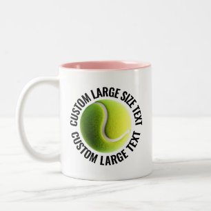 Caneca De Café Em Dois Tons Bola de Tênis & Texto Grande PINK 325ml Personaliz