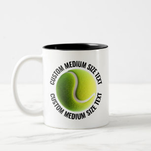 Caneca De Café Em Dois Tons Bola de Tênis & Texto Médio PRETO 325ml Personaliz