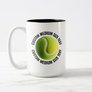 Caneca De Café Em Dois Tons Bola de Tênis & Texto Médio PRETO 425g Personaliza