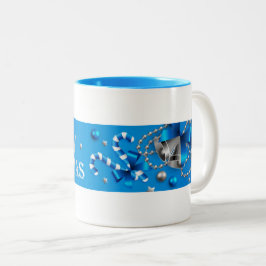 Caneca De Café Em Dois Tons Bolas de Natal Azuis e Prateadas, Cana-de-Açúcar, 