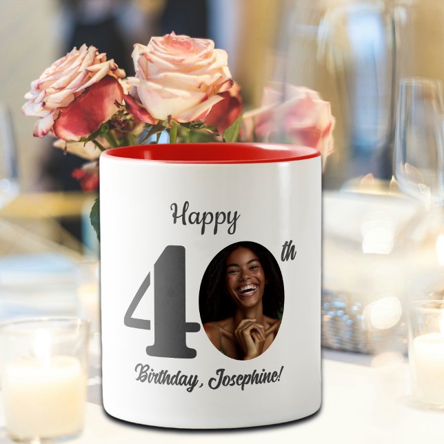 Caneca De Café Em Dois Tons Bold Happy 40th Birthday Photo (Criador carregado)