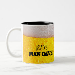 Caneca De Café Em Dois Tons Bolhas de cerveja e uma Caverna de Homem Engraçado