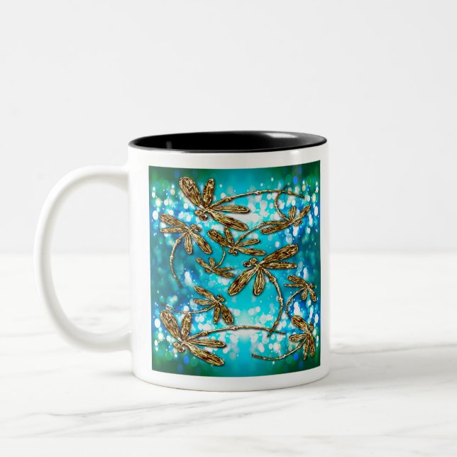 Caneca De Café Em Dois Tons Bolhas de Fluxo de Dragonfly (Esquerda)