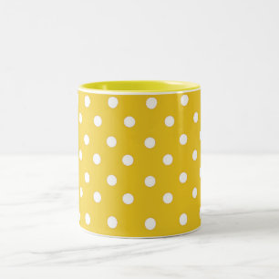 CANECA DE CAFÉ EM DOIS TONS BOLINHAS AMARELO E BRANCO