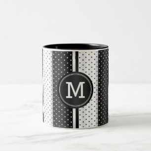 Caneca De Café Em Dois Tons Bolinhas brancas e pretas do monograma