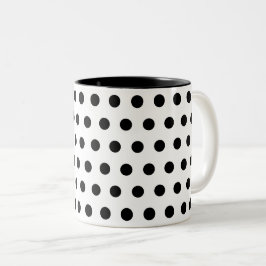 Caneca De Café Em Dois Tons Bolinhas brancas pretas