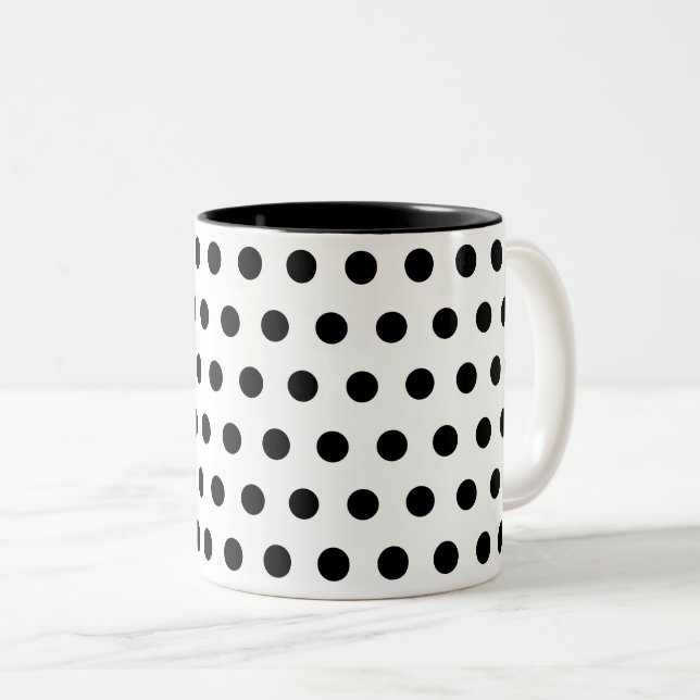 Caneca De Café Em Dois Tons Bolinhas brancas pretas (Frente Esquerda)