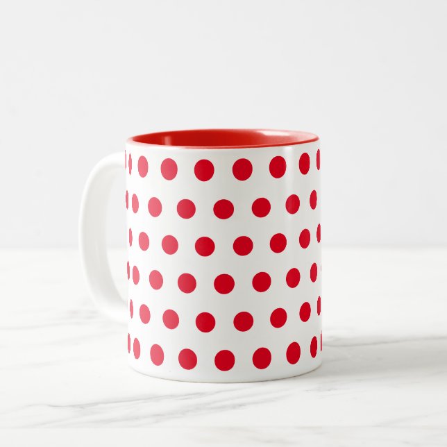 Caneca De Café Em Dois Tons Bolinhas brancas vermelhas (Frente Esquerda)