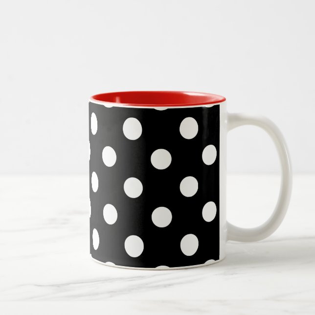 Caneca De Café Em Dois Tons Bolinhas brancas vermelhas pretas modernas (Direita)