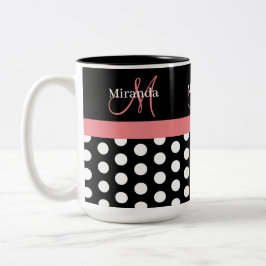 Caneca De Café Em Dois Tons Bolinhas de Monograma Cor-de-Rosa Preta