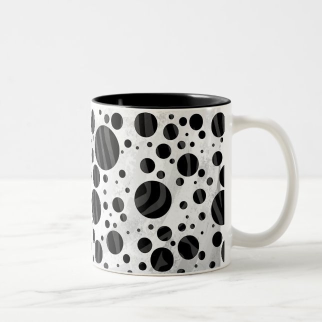 Caneca De Café Em Dois Tons Bolinhas de Zebra Impressão Preta e Cinza (Direita)
