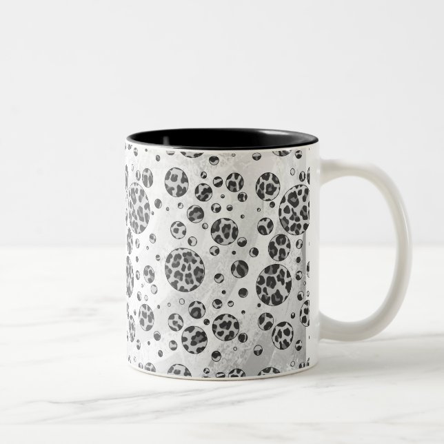 Caneca De Café Em Dois Tons Bolinhas Leopardo Preto e Branco (Direita)