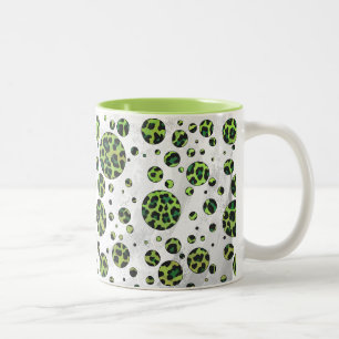 Caneca De Café Em Dois Tons Bolinhas Leopardo Preto e Verde