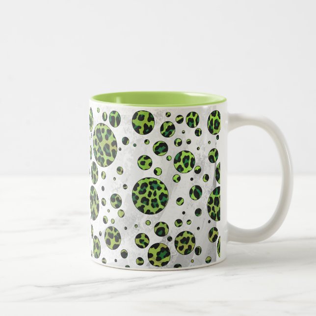 Caneca De Café Em Dois Tons Bolinhas Leopardo Preto e Verde (Direita)