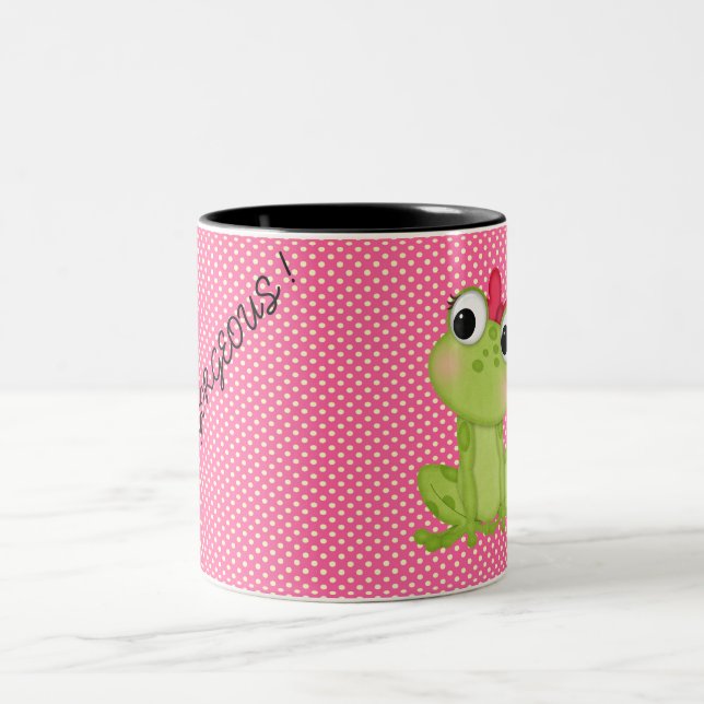 Caneca De Café Em Dois Tons Bolinhas, mensagem de Froggy Motivational (Centro)
