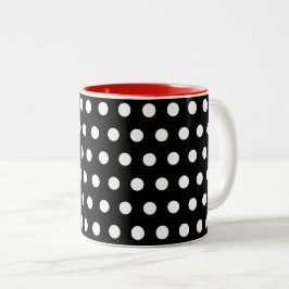 Caneca De Café Em Dois Tons Bolinhas Pretas Vermelhas Brancas