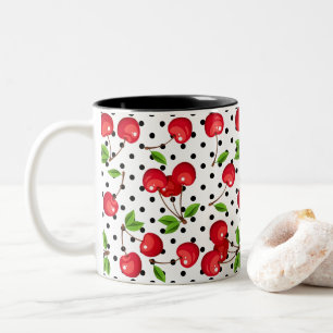 Caneca De Café Em Dois Tons Bolinhas Rockabilly Cherries em Branco