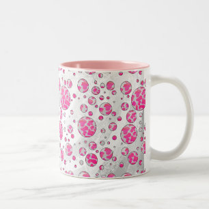 Caneca De Café Em Dois Tons Bolinhas rosa e branco