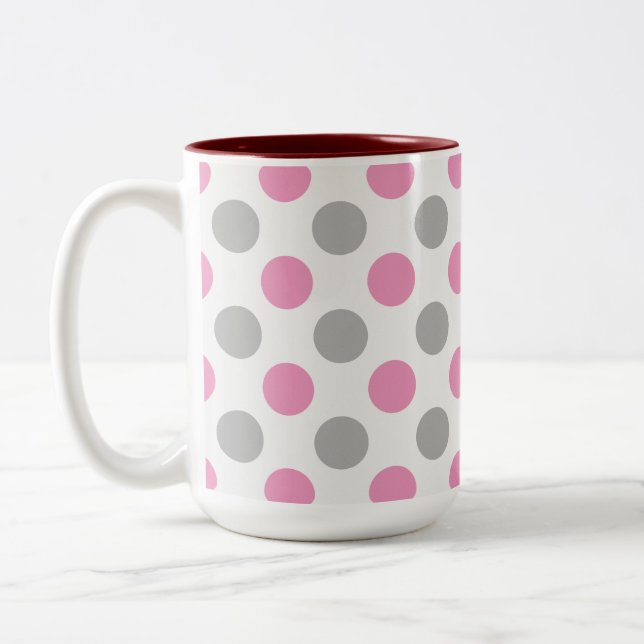 Caneca De Café Em Dois Tons Bolinhas rosa e cinzas (Esquerda)