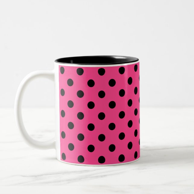 Caneca De Café Em Dois Tons Bolinhas rosa e pretas (Esquerda)