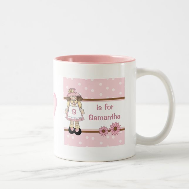 Caneca De Café Em Dois Tons Bolinhas rosa - Mug de criança personalizada (Direita)