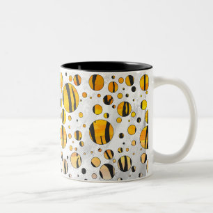 Caneca De Café Em Dois Tons Bolinhas Tigre Preto e Impressão Laranja