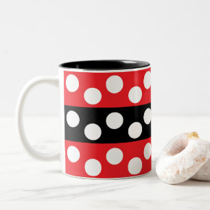 Caneca De Café Em Dois Tons Bolinhas Vermelha e Preta