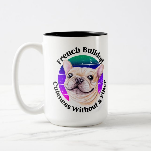 Caneca De Café Em Dois Tons Bolldog Francês, citação engraçada de dois tons Co (Esquerda)