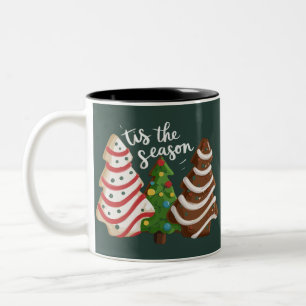 Caneca De Café Em Dois Tons Bolo de Árvore de Natal É a Temporada Férias de Na